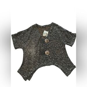 NWOT KAKTUS Jacket/Topper Black/Tan Open Crochet Knit Artsy Top Sz L